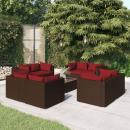 9-tlg. Garten-Lounge-Set mit Kissen Poly Rattan Braun