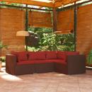 4-tlg. Garten-Lounge-Set mit Auflagen Poly Rattan Braun