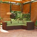 4-tlg. Garten-Lounge-Set mit Auflagen Poly Rattan Braun