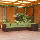 5-tlg. Garten-Lounge-Set mit Kissen Poly Rattan Braun