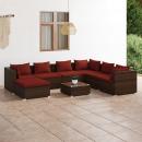 8-tlg. Garten-Lounge-Set mit Kissen Poly Rattan Braun