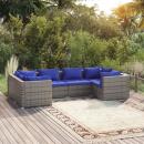 6-tlg. Garten-Lounge-Set mit Kissen Poly Rattan Grau