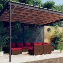 9-tlg. Garten-Lounge-Set mit Kissen Braun Poly Rattan