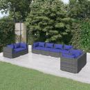 8-tlg. Garten-Lounge-Set mit Kissen Poly Rattan Grau