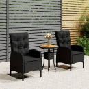 3-tlg. Garten-Bistro-Set Poly Rattan Schwarz