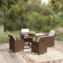 5-tlg. Garten-Essgruppe mit Kissen Poly Rattan Braun