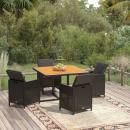 5-tlg. Garten-Essgruppe mit Kissen Poly Rattan Schwarz