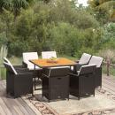 9-tlg. Garten-Essgruppe mit Kissen Poly Rattan Schwarz