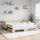 Tagesbett Ausziehbar mit Matratzen Creme 100x200 cm Stoff