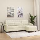 3-Sitzer-Sofa mit Hocker Creme 180 cm Kunstleder