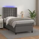 Boxspringbett mit Matratze & LED Grau 100x200 cm Kunstleder