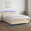 Boxspringbett mit Matratze & LED Creme 140x190 cm Stoff