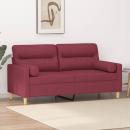 2-Sitzer-Sofa mit Zierkissen Weinrot 140 cm Stoff