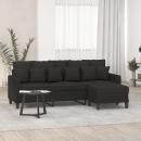 3-Sitzer-Sofa mit Hocker Schwarz 180 cm Stoff