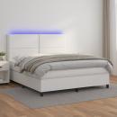 Boxspringbett mit Matratze & LED Weiß 180x200 cm Kunstleder