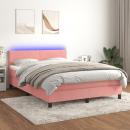 Boxspringbett mit Matratze & LED Rosa 140x200 cm Samt