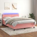 Boxspringbett mit Matratze & LED Rosa 140x190 cm Samt