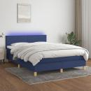 Boxspringbett mit Matratze & LED Blau 140x190 cm Stoff