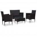 4-tlg. Garten-Lounge-Set mit Auflagen Poly Rattan Schwarz