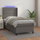 Boxspringbett mit Matratze & LED Grau 80x200 cm Kunstleder