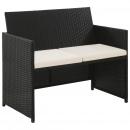 2-Sitzer-Gartensofa mit Polstern Schwarz Poly Rattan