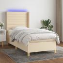 Boxspringbett mit Matratze & LED Creme 100x200 cm Stoff