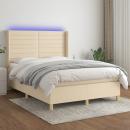 Boxspringbett mit Matratze & LED Creme 140x190 cm Stoff