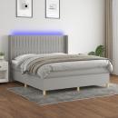 Boxspringbett mit Matratze & LED Hellgrau 160x200 cm Stoff