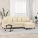 3-Sitzer-Sofa mit Hocker Creme 180 cm Stoff