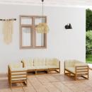 7-tlg. Garten-Lounge-Set mit Kissen Kiefer Massivholz