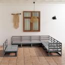 9-tlg. Garten-Lounge-Set Grau Kiefer Massivholz