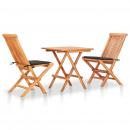 3-tlg. Bistroset mit Taupe Kissen Massivholz Teak