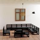 13-tlg. Garten-Lounge-Set Schwarz Massivholz Kiefer