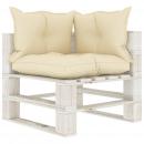 Garten-Paletten-Ecksofa mit Kissen in Creme Holz