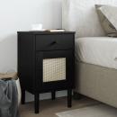 Nachttisch SENJA Rattan-Look Schwarz 40x35x65 Massivholz Kiefer