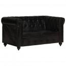 Chesterfield-Sofa 2-Sitzer Schwarz Echtleder