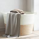 Wäschekorb Beige und Weiß Ø60x36 cm Baumwolle