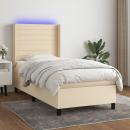 Boxspringbett mit Matratze & LED Creme 90x200 cm Stoff