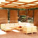 13-tlg. Garten-Lounge-Set mit Creme Kissen Kiefernholz