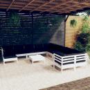 12-tlg. Garten-Lounge-Set mit Kissen Weiß Kiefernholz