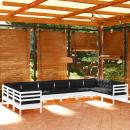 10-tlg. Garten-Lounge-Set mit Kissen Weiß Kiefernholz