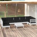 8-tlg. Garten-Lounge-Set mit Kissen Weiß Kiefernholz