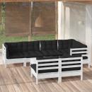 8-tlg. Garten-Lounge-Set mit Kissen Weiß Kiefer Massivholz