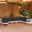 8-tlg. Garten-Lounge-Set mit Kissen Weiß Kiefer Massivholz