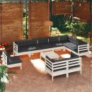 11-tlg. Garten-Lounge-Set mit Kissen Weiß Kiefer Massivholz