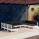 9-tlg. Garten-Lounge-Set mit Kissen Weiß Kiefer Massivholz