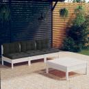 4-tlg. Garten-Lounge-Set mit Anthrazit Kissen Kiefernholz