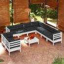 10-tlg. Garten-Lounge-Set mit Kissen Weiß Massivholz Kiefer