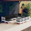 10-tlg. Garten-Lounge-Set mit Kissen Weiß Kiefer Massivholz