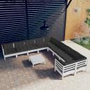 11-tlg. Garten-Lounge-Set mit Kissen Weiß Kiefernholz